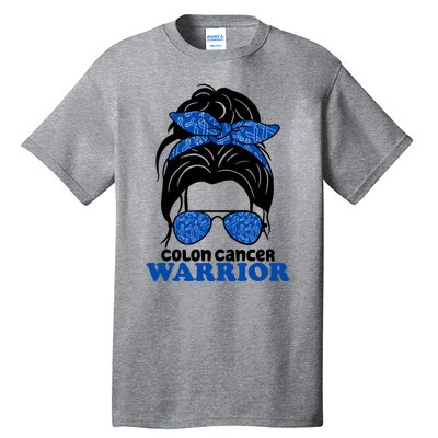 Colon Cancer Warrior Hair Bun Awareness Tall T-Shirt