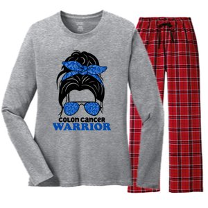 Colon Cancer Warrior Hair Bun Awareness Women's Long Sleeve Flannel Pajama Set 