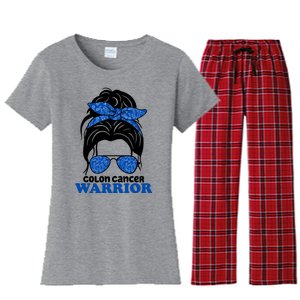 Colon Cancer Warrior Hair Bun Awareness Women's Flannel Pajama Set