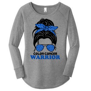 Colon Cancer Warrior Hair Bun Awareness Women's Perfect Tri Tunic Long Sleeve Shirt