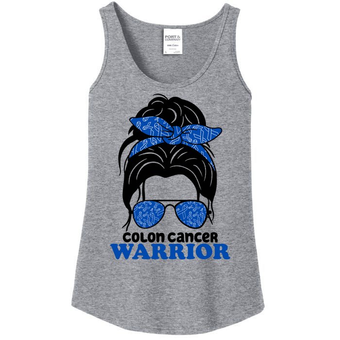 Colon Cancer Warrior Hair Bun Awareness Ladies Essential Tank