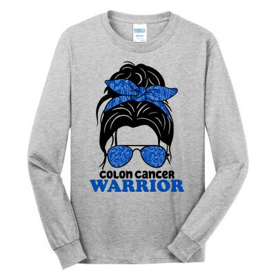 Colon Cancer Warrior Hair Bun Awareness Tall Long Sleeve T-Shirt