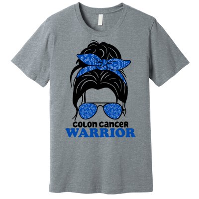 Colon Cancer Warrior Hair Bun Awareness Premium T-Shirt