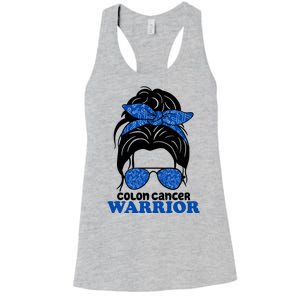 Colon Cancer Warrior Hair Bun Awareness Women's Racerback Tank