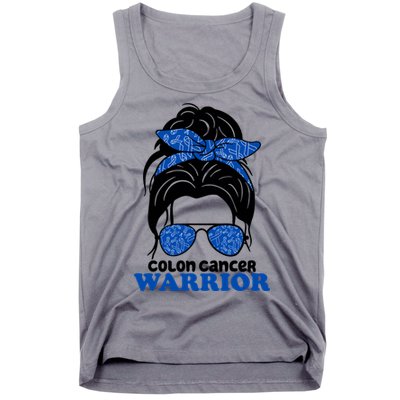 Colon Cancer Warrior Hair Bun Awareness Tank Top