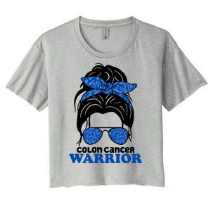 Colon Cancer Warrior Hair Bun Awareness Women's Crop Top Tee