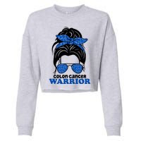 Colon Cancer Warrior Hair Bun Awareness Cropped Pullover Crew