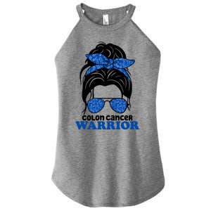 Colon Cancer Warrior Hair Bun Awareness Women's Perfect Tri Rocker Tank