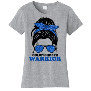 Colon Cancer Warrior Hair Bun Awareness Women's T-Shirt