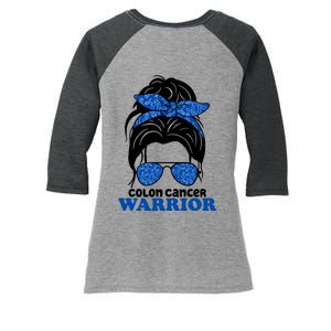 Colon Cancer Warrior Hair Bun Awareness Women's Tri-Blend 3/4-Sleeve Raglan Shirt