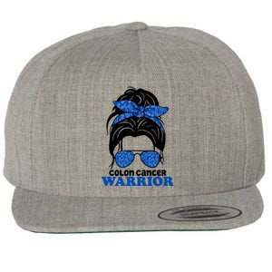 Colon Cancer Warrior Hair Bun Awareness Wool Snapback Cap