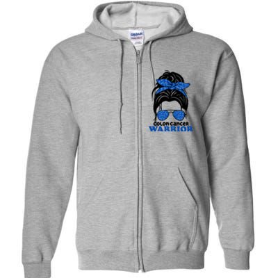 Colon Cancer Warrior Hair Bun Awareness Full Zip Hoodie