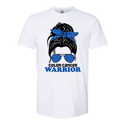 Colon Cancer Warrior Hair Bun Awareness Softstyle CVC T-Shirt