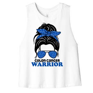 Colon Cancer Warrior Hair Bun Awareness Women's Racerback Cropped Tank