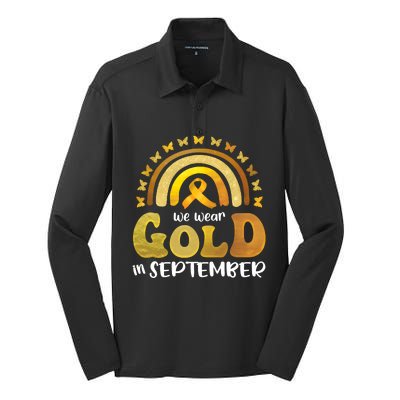 Childhood Cancer We Wear In September Gold Silk Touch Performance Long Sleeve Polo