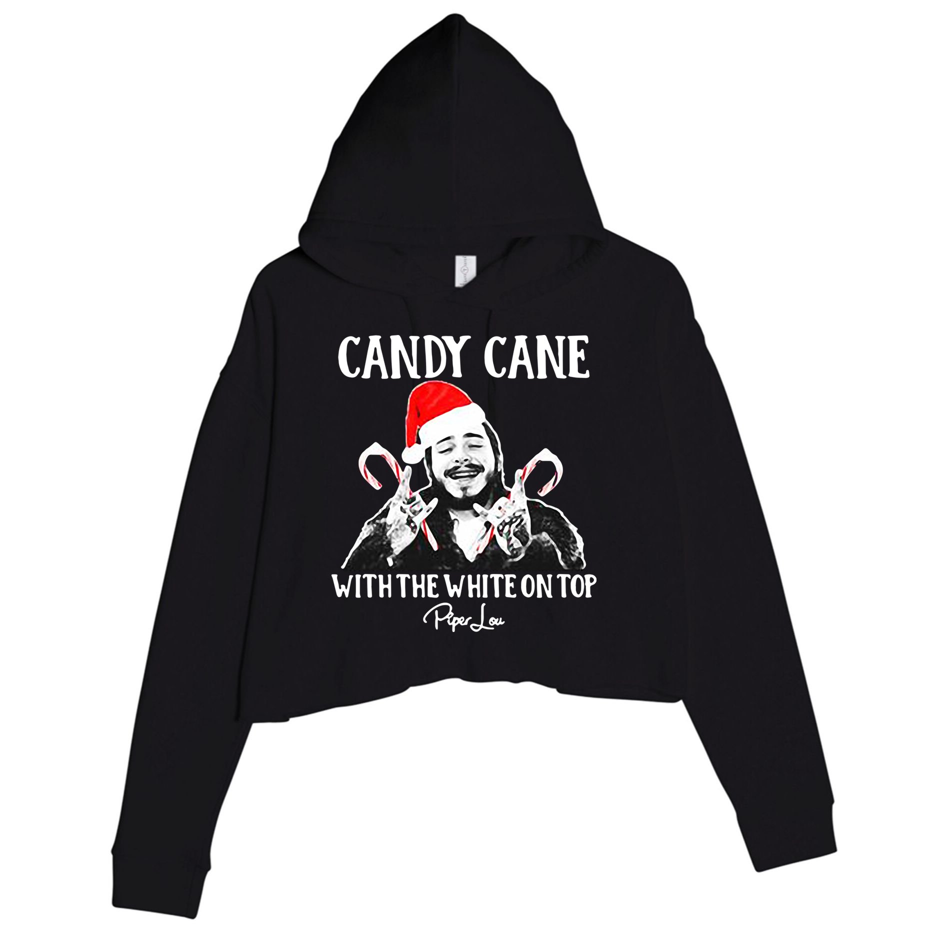 Candy Cane With The White On Top Christmas Crop Fleece Hoodie