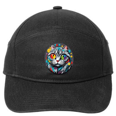 Colorful Cat With Circular Background Design Kitten 7-Panel Snapback Hat