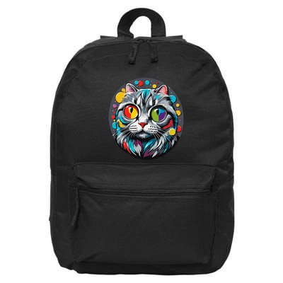 Colorful Cat With Circular Background Design Kitten 16 in Basic Backpack
