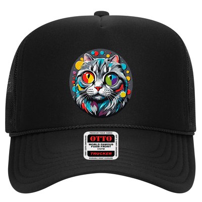 Colorful Cat With Circular Background Design Kitten Trucker Hat