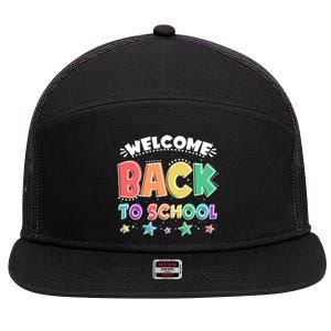 Cute Colorful Welcome Back To School 7 Panel Mesh Trucker Snapback Hat