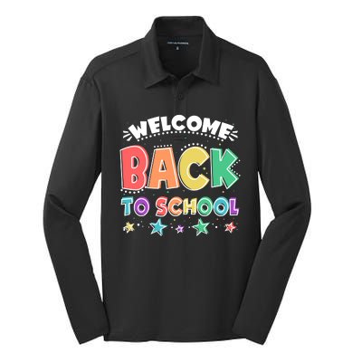 Cute Colorful Welcome Back To School Silk Touch Performance Long Sleeve Polo