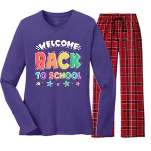 Cute Colorful Welcome Back To School Women's Long Sleeve Flannel Pajama Set 