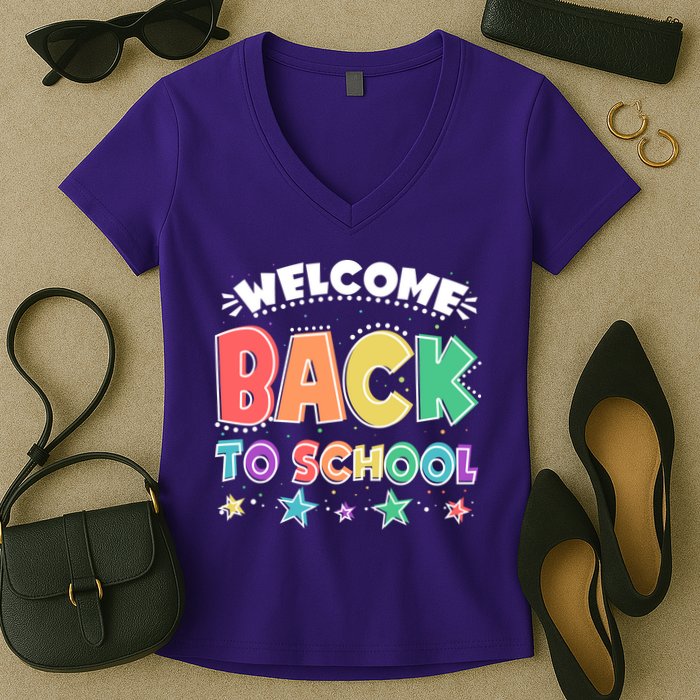 Cute Colorful Welcome Back To School Women's V-Neck T-Shirt