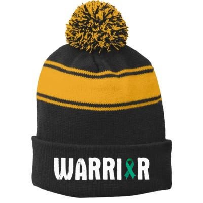 Cervical Cancer Warrior Awareness Fighter Quote Saying Stripe Pom Pom Beanie