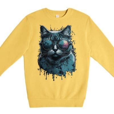 Cool Cat Wearing Sunglasses Design Wear Blue Premium Crewneck Sweatshirt