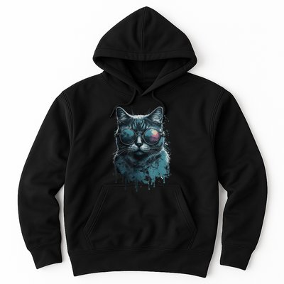 Cool Cat Wearing Sunglasses Design Wear Blue Hoodie