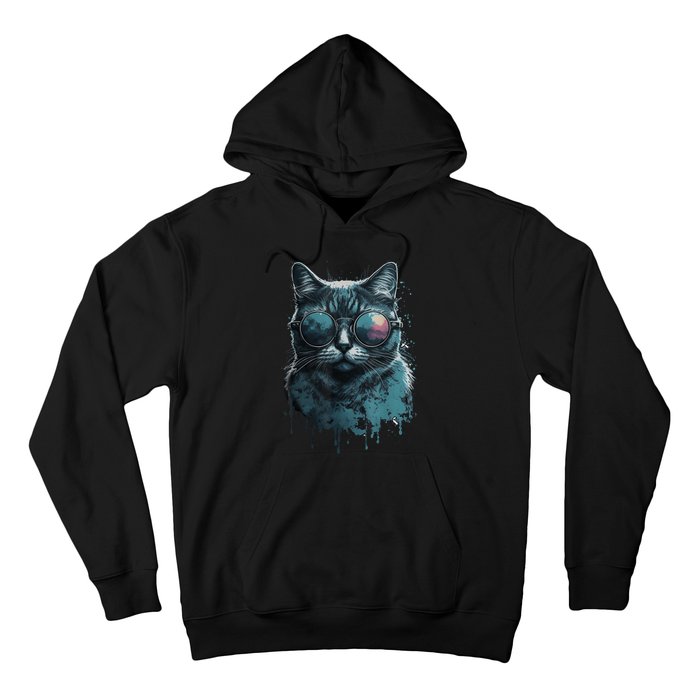 Cool Cat Wearing Sunglasses Design Wear Blue Hoodie