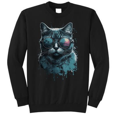 Cool Cat Wearing Sunglasses Design Wear Blue Sweatshirt