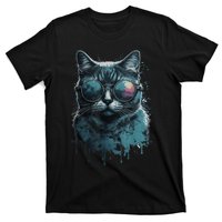 Cool Cat Wearing Sunglasses Design Wear Blue T-Shirt