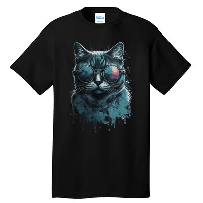 Cool Cat Wearing Sunglasses Design Wear Blue Tall T-Shirt