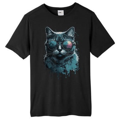 Cool Cat Wearing Sunglasses Design Wear Blue Tall Fusion ChromaSoft Performance T-Shirt