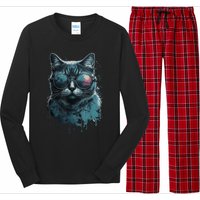 Cool Cat Wearing Sunglasses Design Wear Blue Long Sleeve Pajama Set