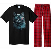 Cool Cat Wearing Sunglasses Design Wear Blue Pajama Set