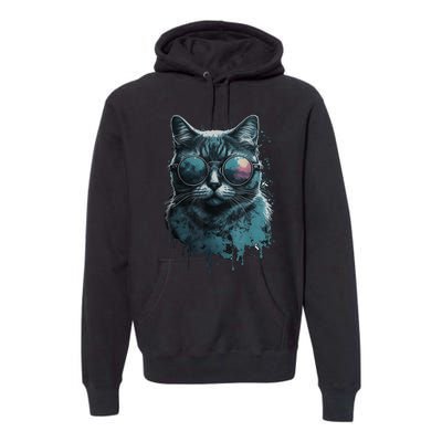 Cool Cat Wearing Sunglasses Design Wear Blue Premium Hoodie