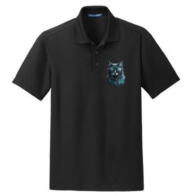 Cool Cat Wearing Sunglasses Design Wear Blue Dry Zone Grid Polo