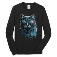 Cool Cat Wearing Sunglasses Design Wear Blue Tall Long Sleeve T-Shirt