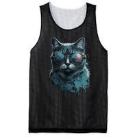 Cool Cat Wearing Sunglasses Design Wear Blue Mesh Reversible Basketball Jersey Tank