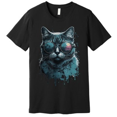 Cool Cat Wearing Sunglasses Design Wear Blue Premium T-Shirt