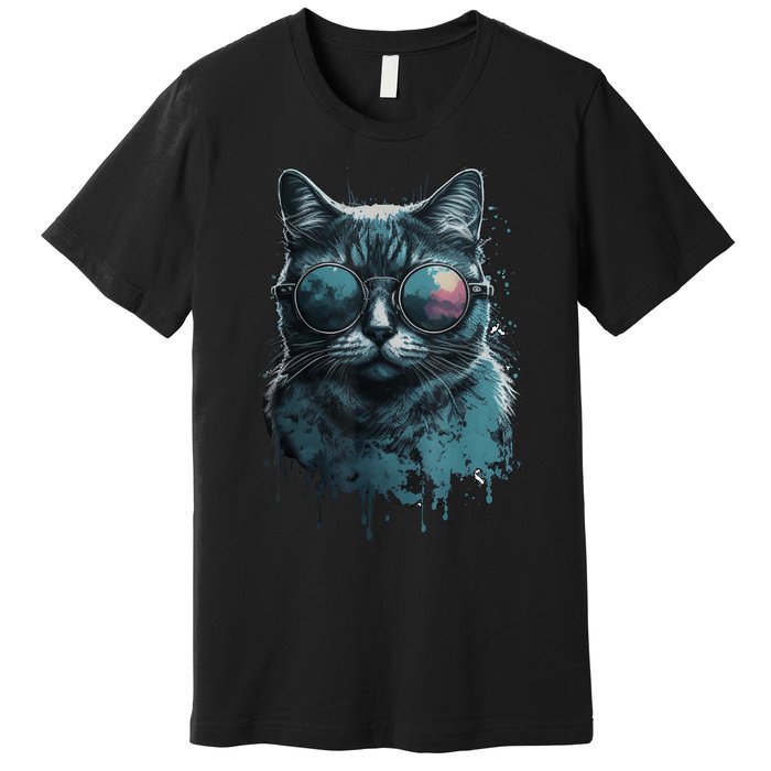 Cool Cat Wearing Sunglasses Design Wear Blue Premium T-Shirt