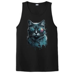 Cool Cat Wearing Sunglasses Design Wear Blue PosiCharge Competitor Tank