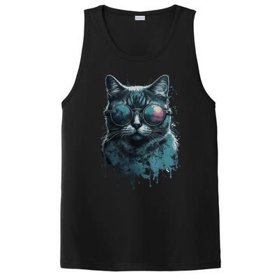 Cool Cat Wearing Sunglasses Design Wear Blue PosiCharge Competitor Tank