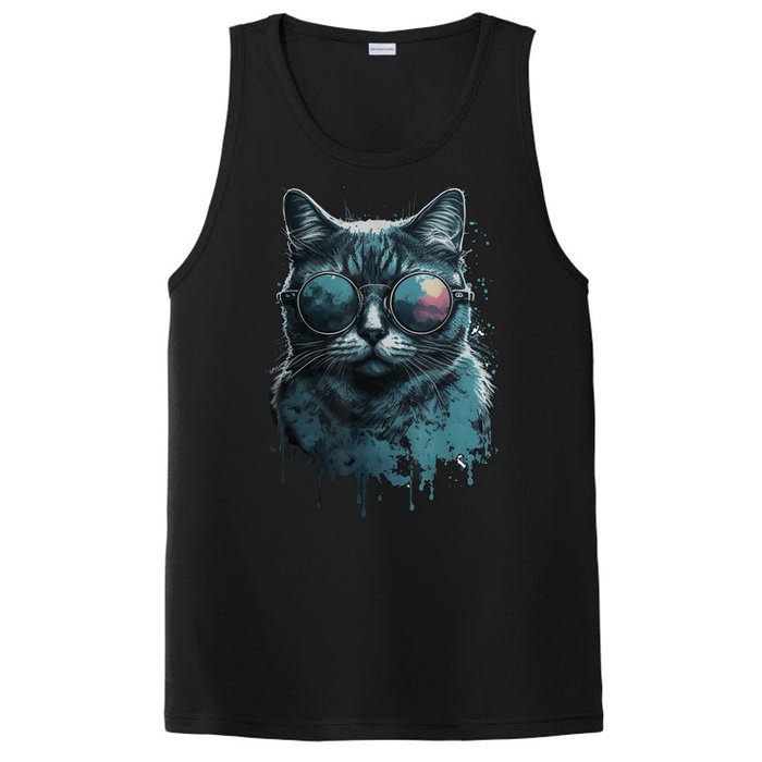 Cool Cat Wearing Sunglasses Design Wear Blue PosiCharge Competitor Tank