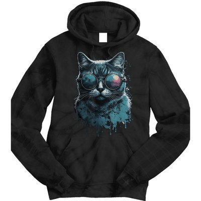 Cool Cat Wearing Sunglasses Design Wear Blue Tie Dye Hoodie