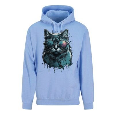 Cool Cat Wearing Sunglasses Design Wear Blue Unisex Surf Hoodie