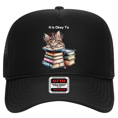 Cute Cat With Book Health Motivation Matters Mental It Okay Trucker Hat