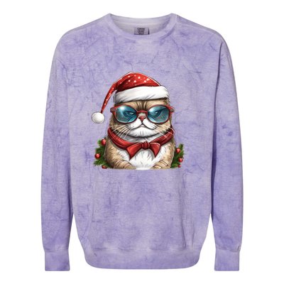 Christmas Cat With Glasses Colorblast Crewneck Sweatshirt